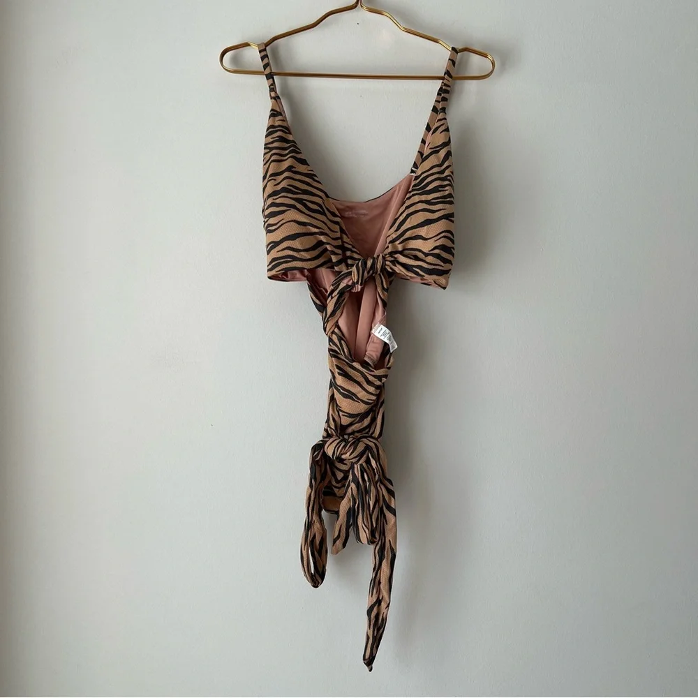 aerie Tan and Black Tiger-Print‎ One-Piece Swimsuit